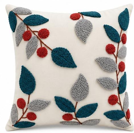 Coussin Brodé Feuillage