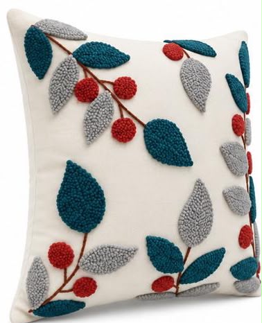 Coussin Brodé Feuillage