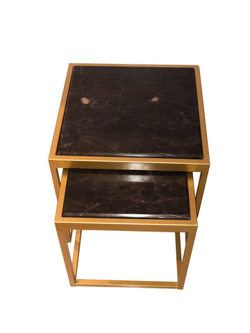 Duo Tables Gigognes Métal Gold Marbre Royal impérial