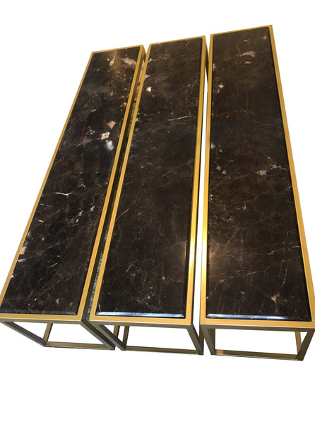 Trio Tables  longues Métal Gold Marbre Royal impérial