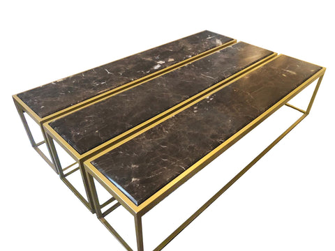 Trio Tables  longues Métal Gold Marbre Royal impérial