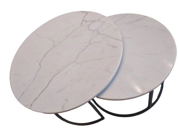 Table Basse Marbre blanc carrare ,Pied en métal gris mat (Grande)