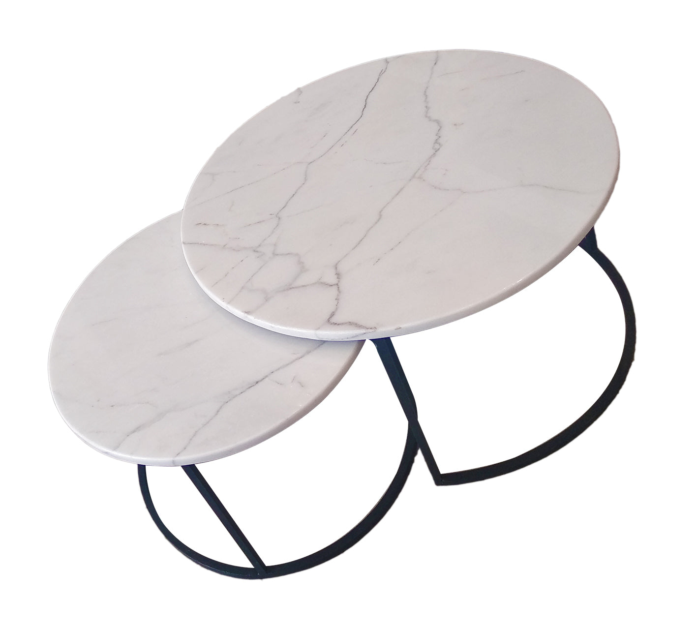 Table Basse Marbre blanc carrare ,Pied en métal gris mat (Grande)