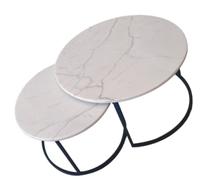 Table Basse Marbre blanc carrare ,Pied en métal gris mat (Petite)