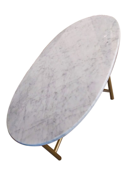 Table Basse Marbre Blanc Pied Métal Gold