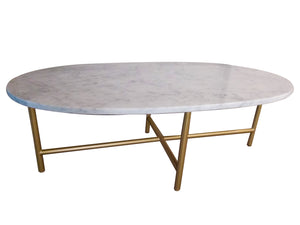 Table Basse Marbre Blanc Pied Métal Gold