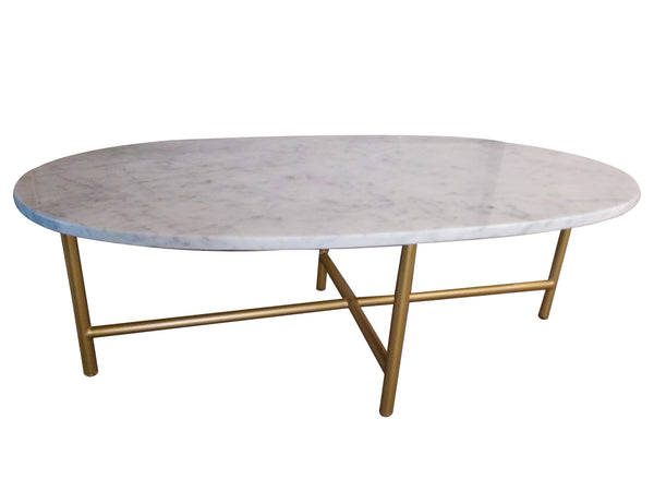 Table Basse Marbre Blanc Pied Métal Gold