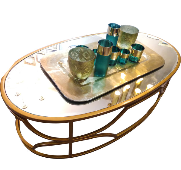 Table Basse Métal Gold avec Miroir